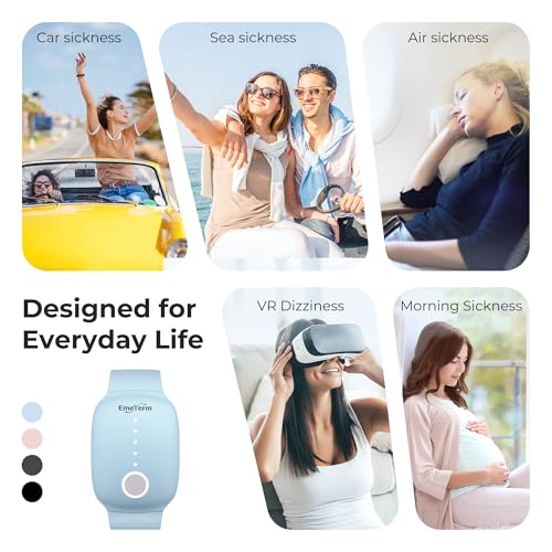 Fashion FDA Cleared Relieve Nausea Electrode Stimulator Morning Sickness Motion Travel Sickness Vomit Relief Rechargeable No Gel Drug Free Wrist Bands Without Side Effects (Blue)