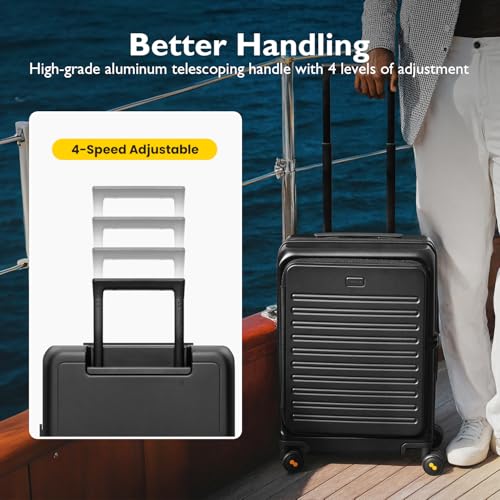 Top Opening Carry on Luggage with Narrow Trolley Handle (Black / 20 Inch)