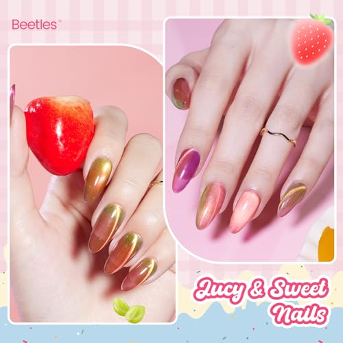 Beetles Fruit Magnet Cat Eye Gel Nail Polish Set (A - Pink Red Green | Silent Meditation)
