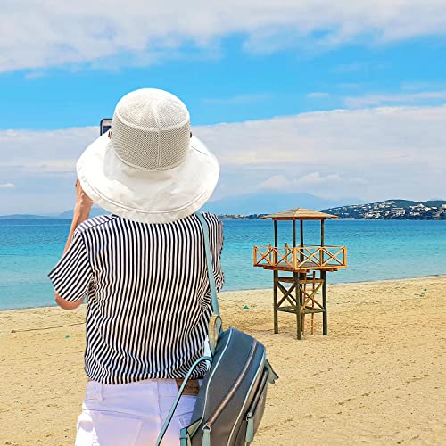Women Mesh Crown Wide Brim Sun Hats Floppy Summer UV Protection UPF Hat for Beach Hiking Garden Travel Lawn Work Chin Strap (One Size / A1-m9163-beige)