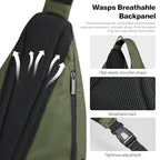 Sling Bag Men Backpack Unisex One Shoulder Bag Hiking Travel Backpack Crossbody with USB Port for Men Women Versatile Casual Daypack (Olive Green-20'')