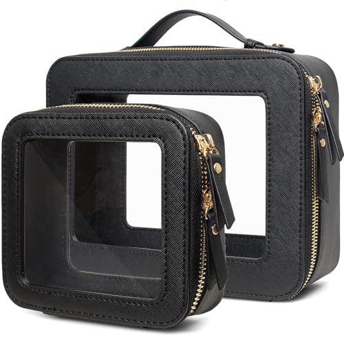 2 Pieces Clear Mahjong Bag (Mini+Large Black)