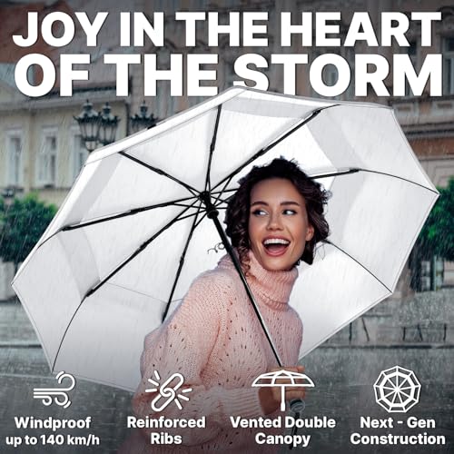 Compact Travel Umbrella for Rain (White)