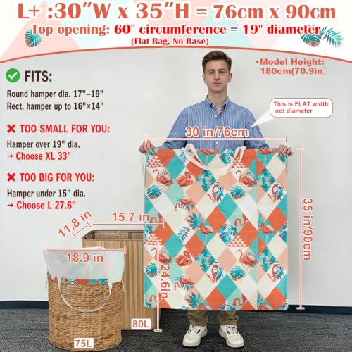 Canvas Laundry Bag with Handles & Drawstring 30"Wx35"H (Pink Flamingo L+ / L+ 30"Wx 35"H┃1 Pack)