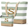 Beach Bag Initial Beach Tote with Makeup Bag for Travel (Light Green / S)