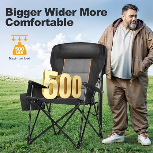 Oversized Camping Chairs High Back Heavy Duty Lawn Chair 500LBS (Black / Single Pack)