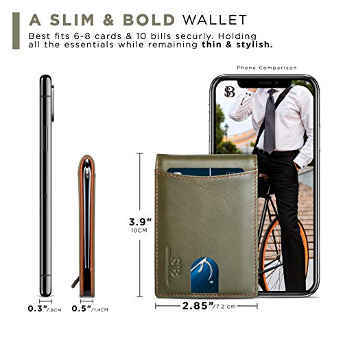 RFID Blocking Slim Bifold Genuine Leather Minimalist Front Pocket Wallets for Men with Money Clip Thin Mens (Salted Green 1.0)