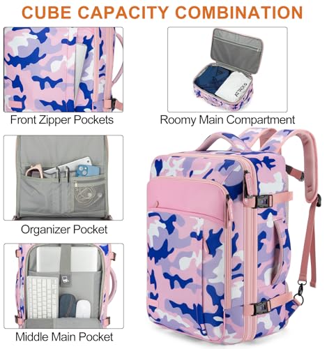 40L Expandable Travel Backpack (Camouflage Pink / 20 inches)