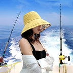 Women Floral Reversible Wide Brim Sun Hats Wired Edge Summer UPF Hat for Beach Hiking Garden Travel Lawn Work Chin Strap (Medium / Qf002-yellow)