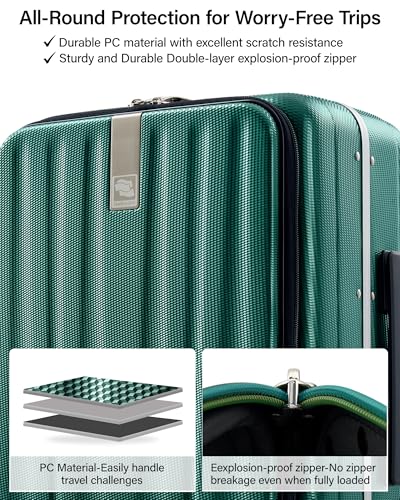 24 Inch Checked Luggage Front Opening Rolling Suitcase Hard Sided Luggage with Spinner Wheels Travel Luggagefor Woman Men (24 Inch / Dark Green)