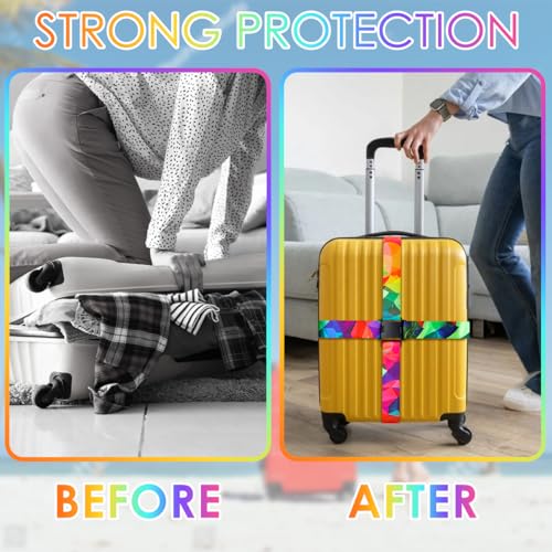 Luggage Straps for Suitcases Adjustable Travel Belt (Colorful geometry)