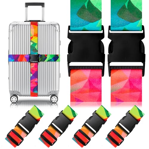 4 Pack Luggage Straps for Suitcases Adjustable Luggage Belt Suitcase Strap Travel Bag Accessories (Colorful Geometry(4 Pack))