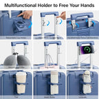 24 Inch Checked Luggage with Cup Holder and USB Ports (Interstellar Blue / 24 Inch)