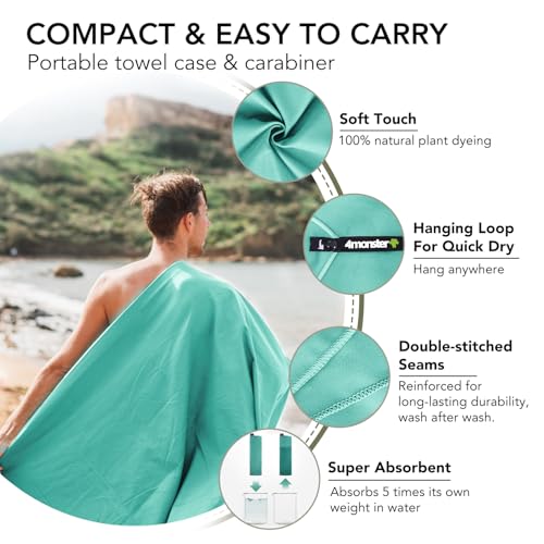 Quick Dry Travel Towel with Case & Carabiner (Lake-green / 71.00" x 35.00")