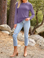 Long Sleeve Shirts for Women Casual Crewneck Tops Basic Tees (XX-Large / 01lavenderpurple)