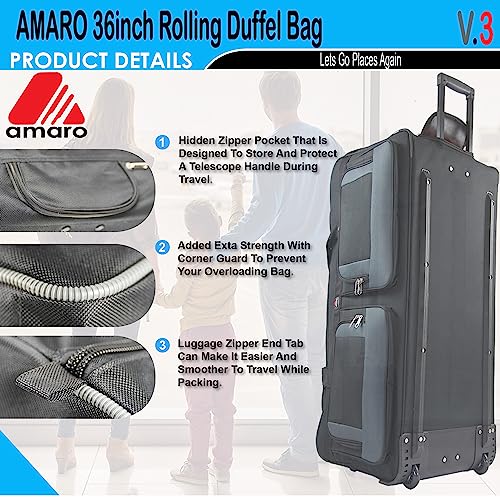 36 Inch Rolling Duffle Bag with Wheels (X-Large)
