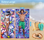 Microfiber Beach Towel with Bag Oversized 71x32 Sand Free 2 Pack (2 Pack Boho Flower Mandala / 71"x32")