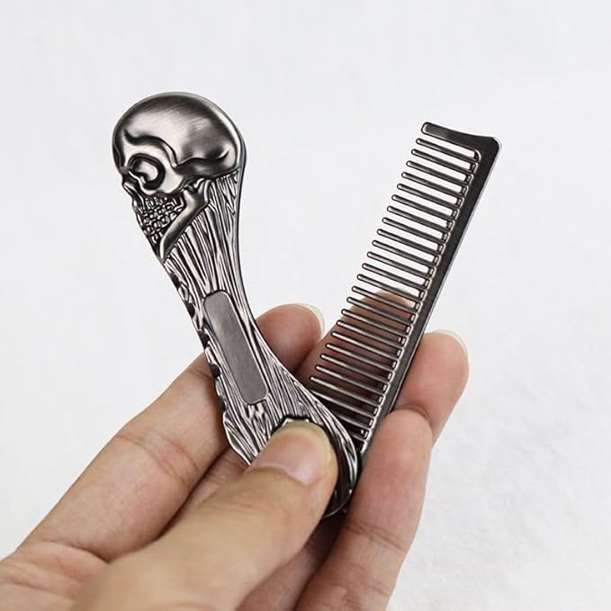 2pcs Skull Style Folding Pocket Comb - Everyday Grooming Tool for Hair and Beard Styling