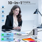 345W USB C Charger 10 in 1 Retractable Wall Charger with 2 Cables (Sliver / 345W)