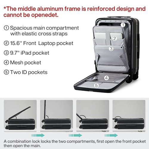 20 Inch Carry On Luggage Hard Shell Suitcases with Wheels Luggage Suitcase Travel Luggage for Women Men Rolling Luggage Bags for Business Trip Weekender (20 Inch / Black Upgrade)