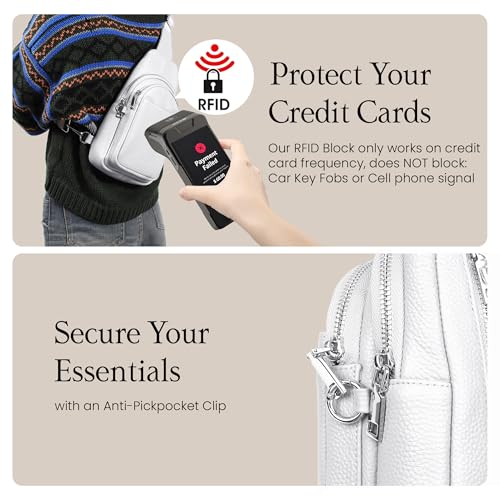 Genuine Leather Small Crossbody Bags for Women Anti (White)