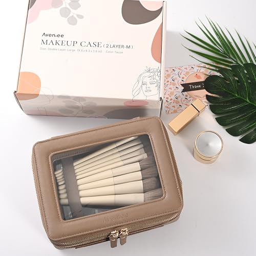 Large Clear Makeup Bags (Taupe / Dual Layer)