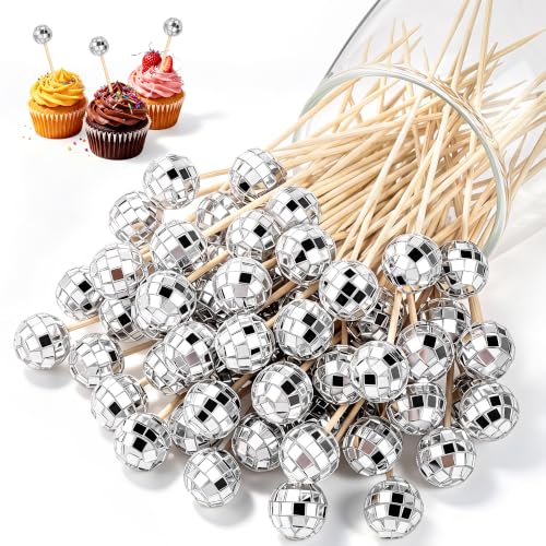 100 Pcs Disco Ball Cocktail Picks 4.7 Inch Mirror Ball End (Disco Ball)