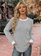 Sweaters for Women Lightweight Teacher Shirts for Women Fall Clothes Casual Boat Neck Long Sleeve Tunic Tops for Women Loose Fit Dressy Maternity Comfy Basic Grey M (Medium / 03-grey)