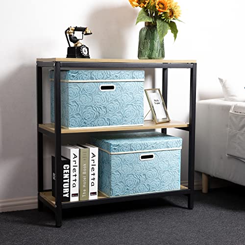 Larger Collapsible Storage Cubes with Lids Fabric Decorative Storage Bins Boxes Organizer Containers Baskets with Cover Handles for Bedroom Closet Living Room Blue 17.7x11.8x11.8 Inch 3 Pack (Blue / Large(3-Pack))