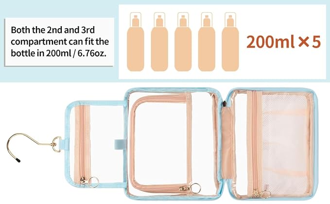 CUBETASTIC Hanging Travel Toiletry Bag, Transparent 3 Comparment Small Travel - Image 9