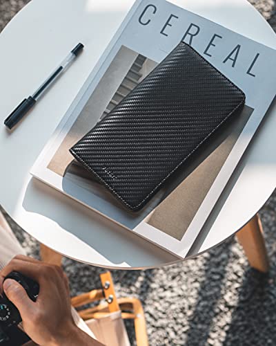 Passport Wallet for Travel RFID Blocking Premium Leather (Carbon Fiber Black)