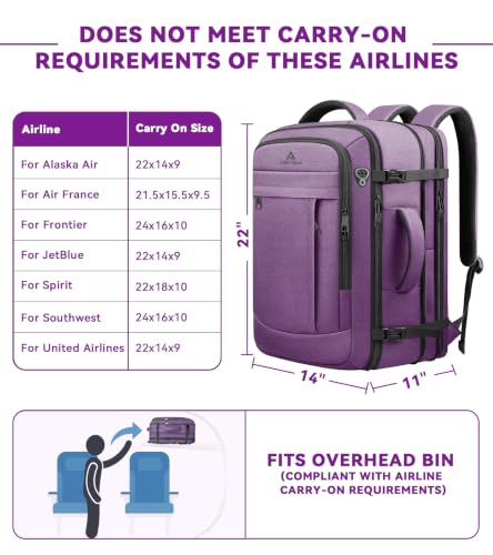 55L Carry On Backpack For Women (Purple / 18.4 Inch (22''x14''x11''))