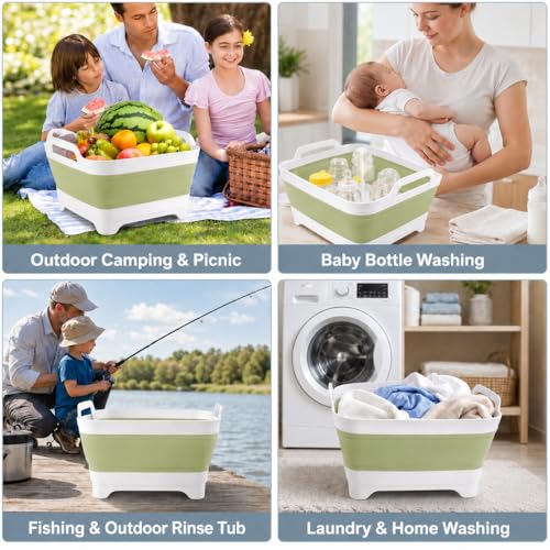 Collapsible Dish Basin with Drain Plug (Green)