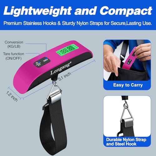 Digital Hanging Luggage Scale with Backlit for Travel (Pink)