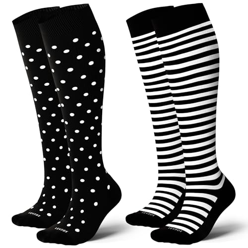 Cotton Compression Socks for Women&Men 20 (2 Pairs-polkadots&striped / Small-Medium)