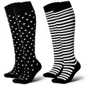 Cotton Compression Socks for Women&Men 20 (2 Pairs-polkadots&striped / Small-Medium)