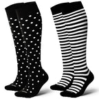 Cotton Compression Socks for Women&Men 20 (2 Pairs-polkadots&striped / Medium-Large)