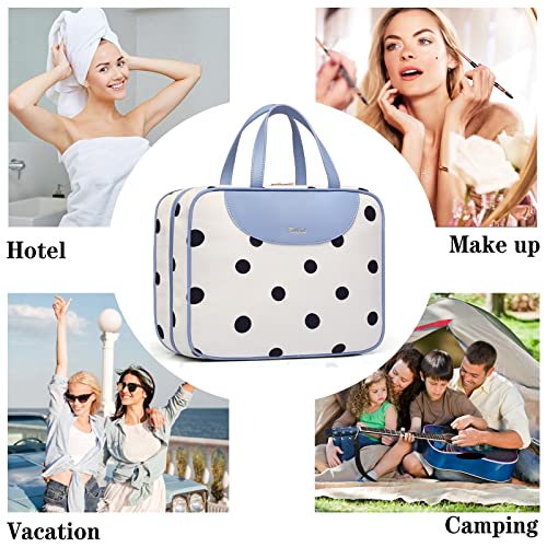 Toiletry bag for Women Hanging Travel Toiletry Bag for Toiletries Polka Dots Pattern Toilery Organizer with Hanging Hook Ideal for Full Sized Toiletries and Cosmetics (Polka dot)