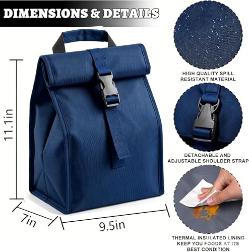 Insulated Foldable Lunch Bag (Navy Blue(Soft Fabric))