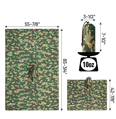 Hooded Rain Poncho for Adults (Green Camo 1/4 Zipper)