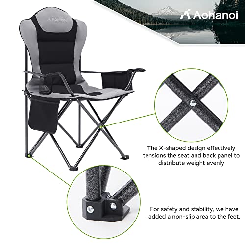 Heavy Duty Camping Chairs for Adults with Cup Holder & Cooler Bag (Gray | 400lbs)