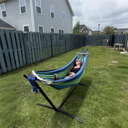 Double Hammock with Stand Included 450lb Capacity Steel Stand (Green)
