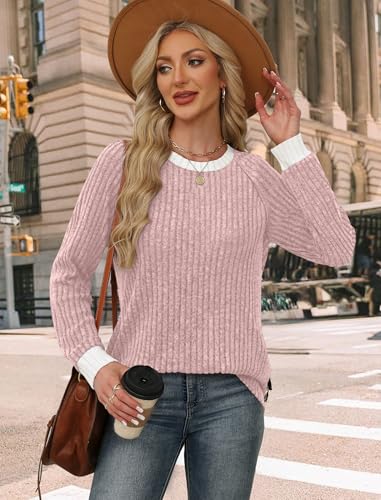 Plus Size Spring Clothes for Women Long Sleeve Cute Tops Blouses Fashion Clothing Fall Trendy Casual Oversized Tshirts Shirts Pink XL (X-Large / 04-pink)