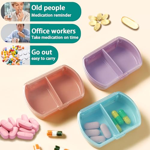 4PCS Small Pill Case Travel Pill Box Cute Pill Organizer for Purse Portable Daily Medicine Organizer 2 Compartment Pill Holder for Vitamins (Blue 4pcs)
