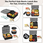 Kids Lunch Box with Thermo Insulated Lunch Bag for School (Black)