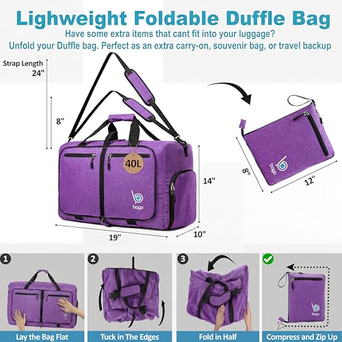 Medium Duffle Bag for Travel Women & Men. Durable Lightweight Foldable Travel Duffel Bags For Traveling Women. 40L Duffle Bags a Reliable Weekender duffel or Overnight Bag With Shoe Compartment