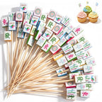 100 Pieces Mahjong Cocktail Picks Decorative Bamboo Cocktail Skewers 5.3 Inch Wooden Fruit Toothpicks for Game Night Appetizers Bar Drink Fruit Sandwich Buffets Party Supplies (Mahjong)