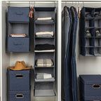 Hanging Cotton Blend Closet Organizer with 3 Storage Shelves (Denim)
