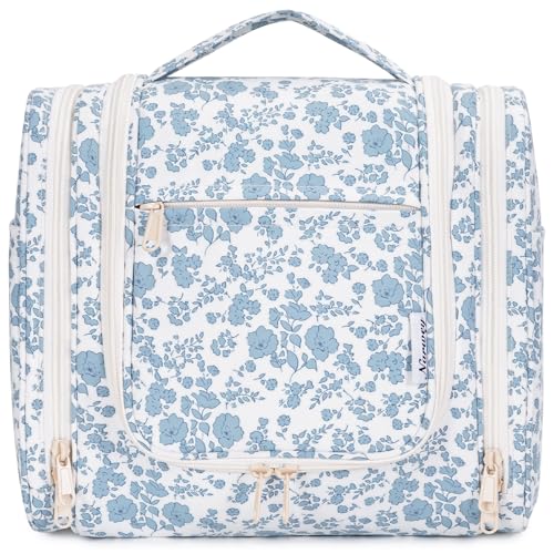 Large Hanging Toiletry Bag for Women (Z-Little Blue Flower)