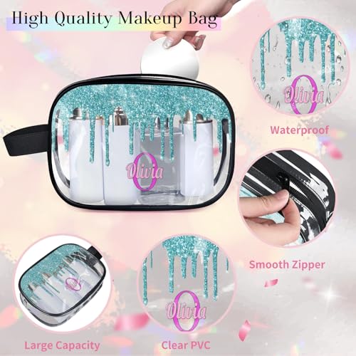 Custom Transparent Travel Toiletry Bag for Women (Cyan Blue)
